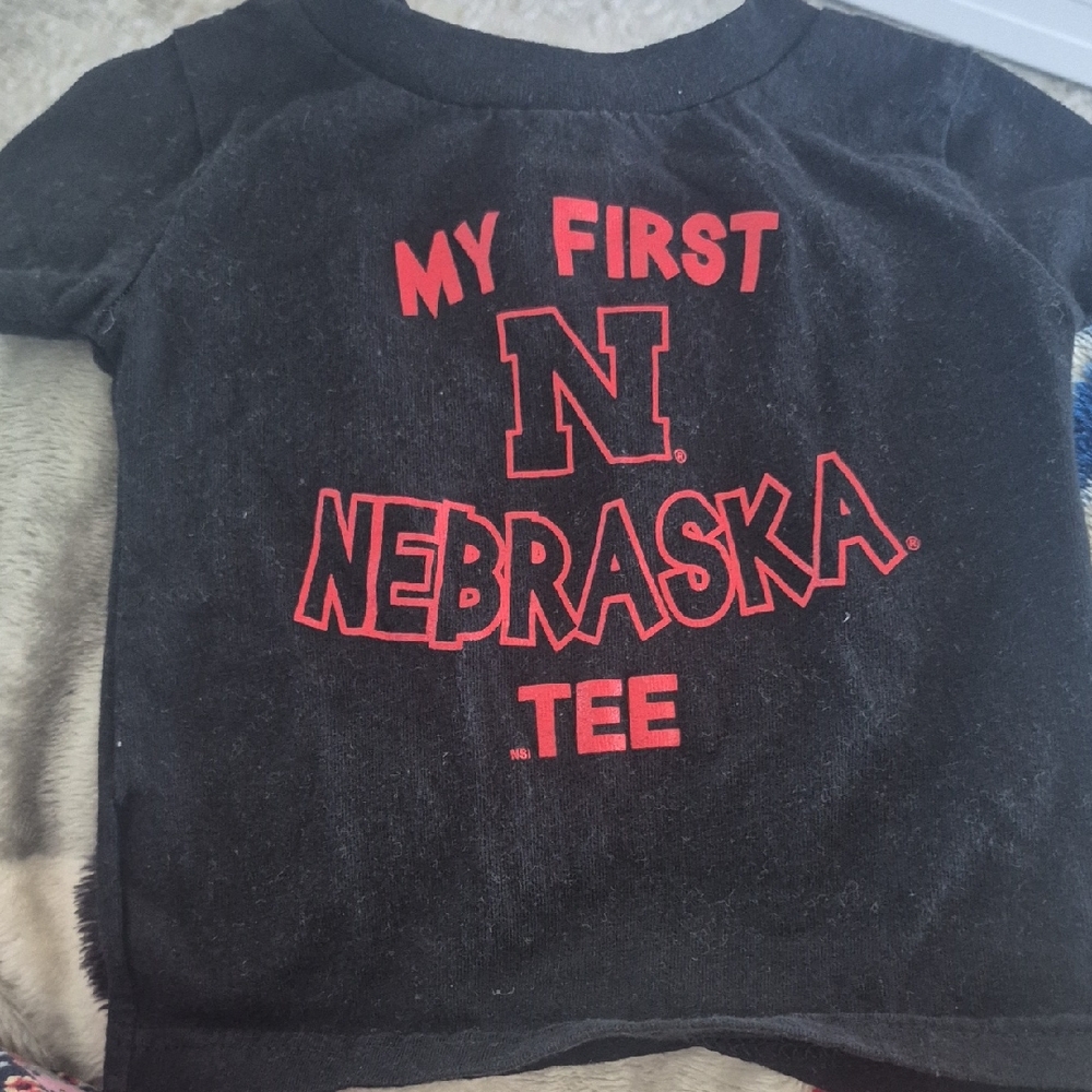 Rabbit Skins Black and Red Nebraska Kids Tee